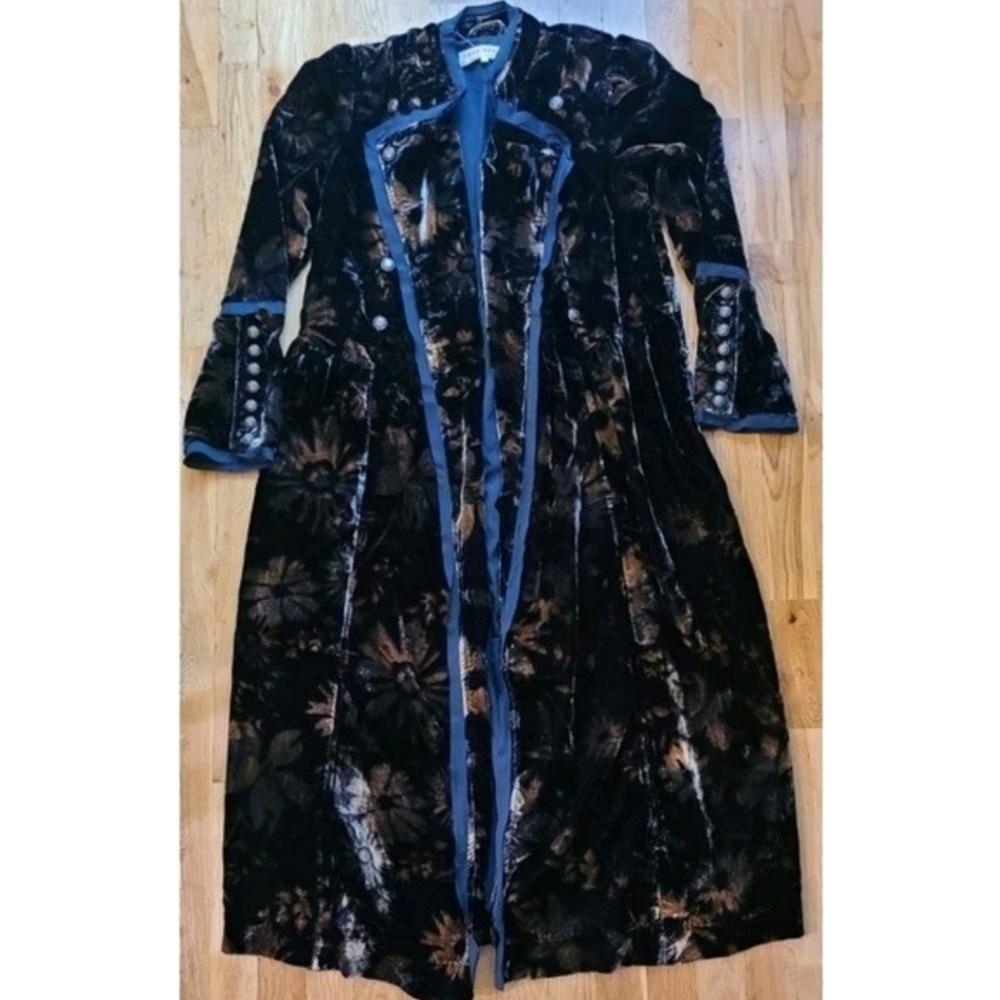 ๐๏ธ Free People Hazel Velvet Puff Sleeve Duster Long Jacket Medium Black Boho - Picture 15 of 16